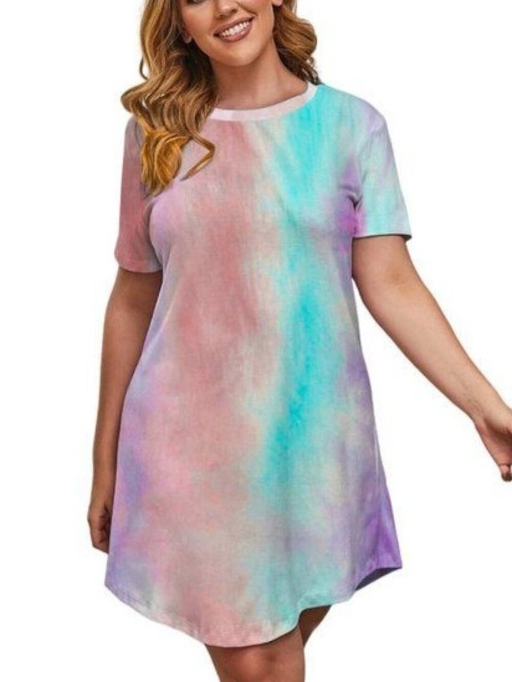 Multicolor Tie-dye Short Sleeve Plus Size Dress 5X - Picture 1 of 6